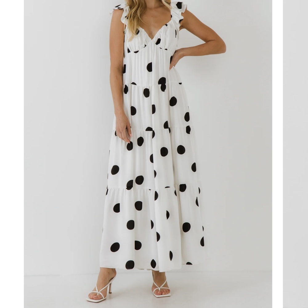 English Factory Black and White Polka Dot Maxi Dress
